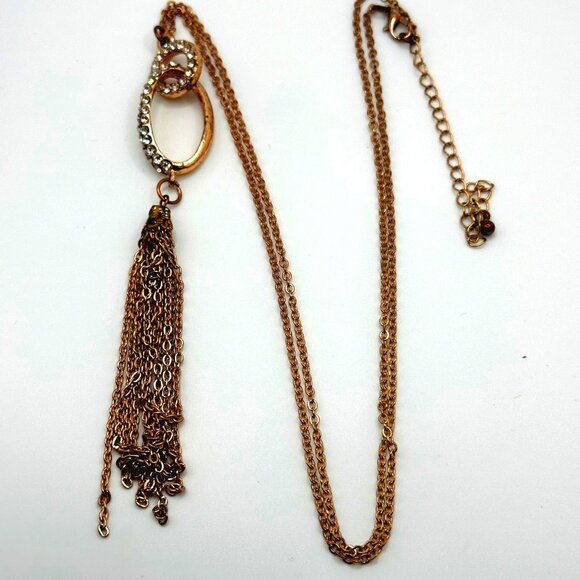 Whimsy Art Deco Revival Pendant Necklace Long Tassel Chain Retro Vibe Grannycore - Picture 2 of 7